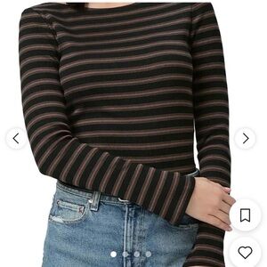 PAIGE Black, brown, gray striped Long-Sleeve Tee , short length , slim fit, M
